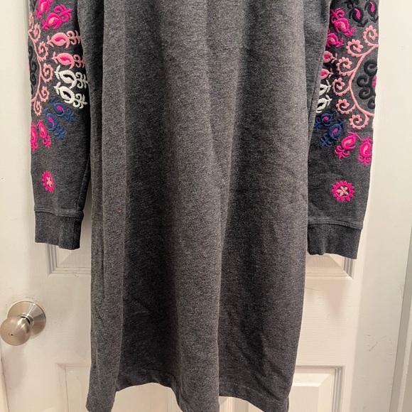 BODEN Jasmine Gray Sweater Dress Embroidered Sleeves - Size 12 L/ 12 Long- EUC - Picture 7 of 12